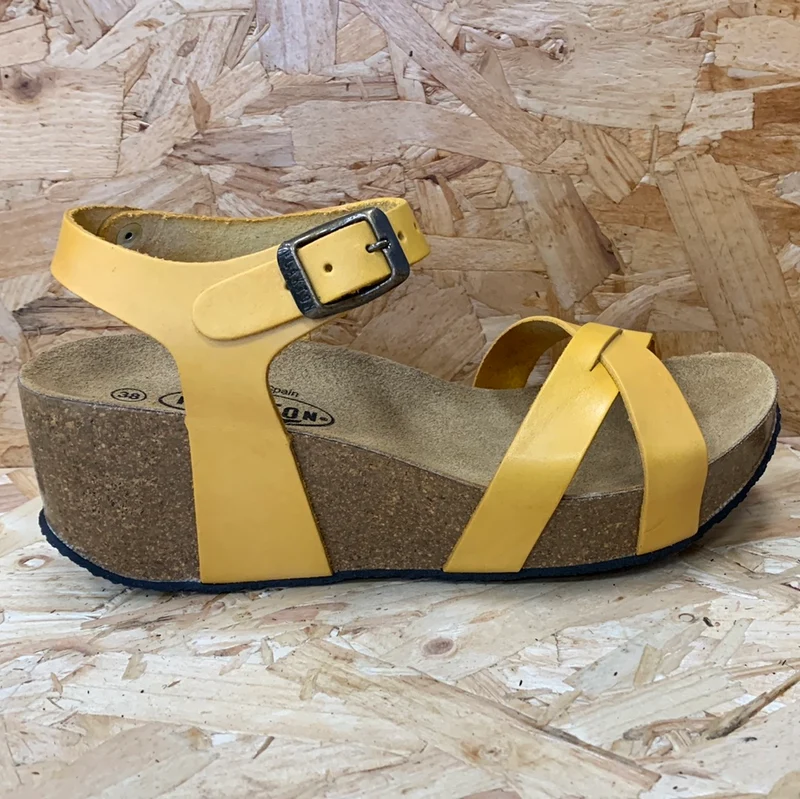 Plakton Damen Sitges Hi Vintage Ledersandale – Gelb