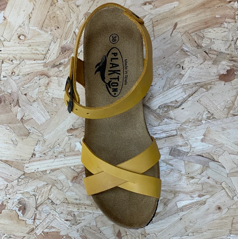 Plakton Damen Sitges Hi Vintage Ledersandale – Gelb