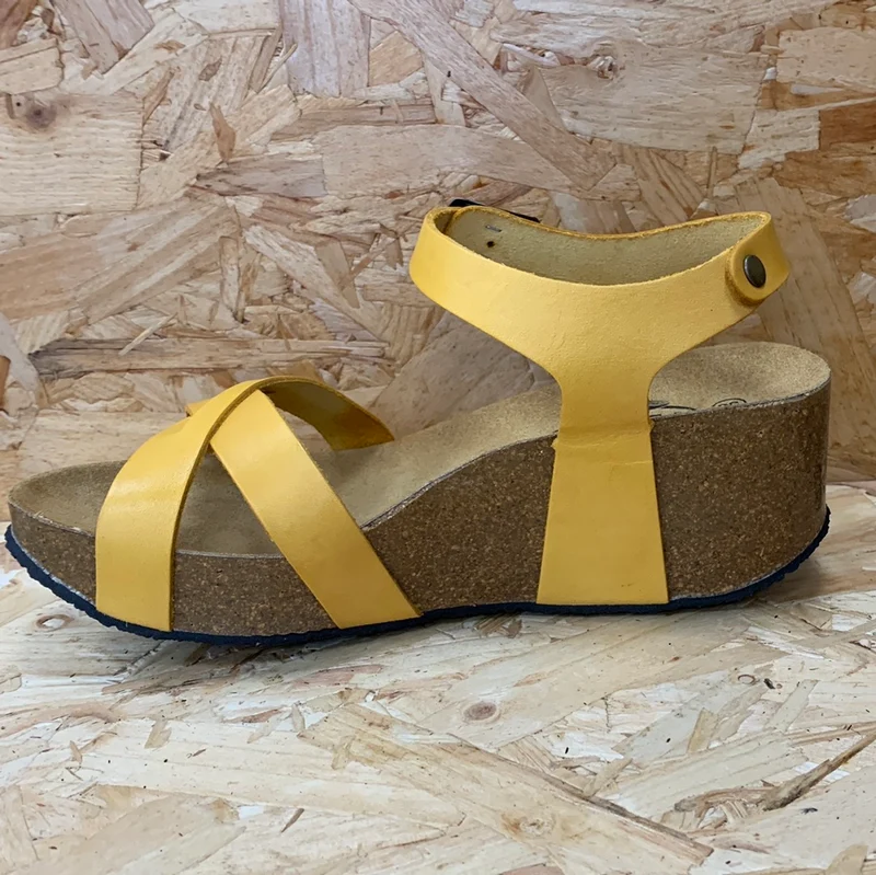 Plakton Damen Sitges Hi Vintage Ledersandale – Gelb
