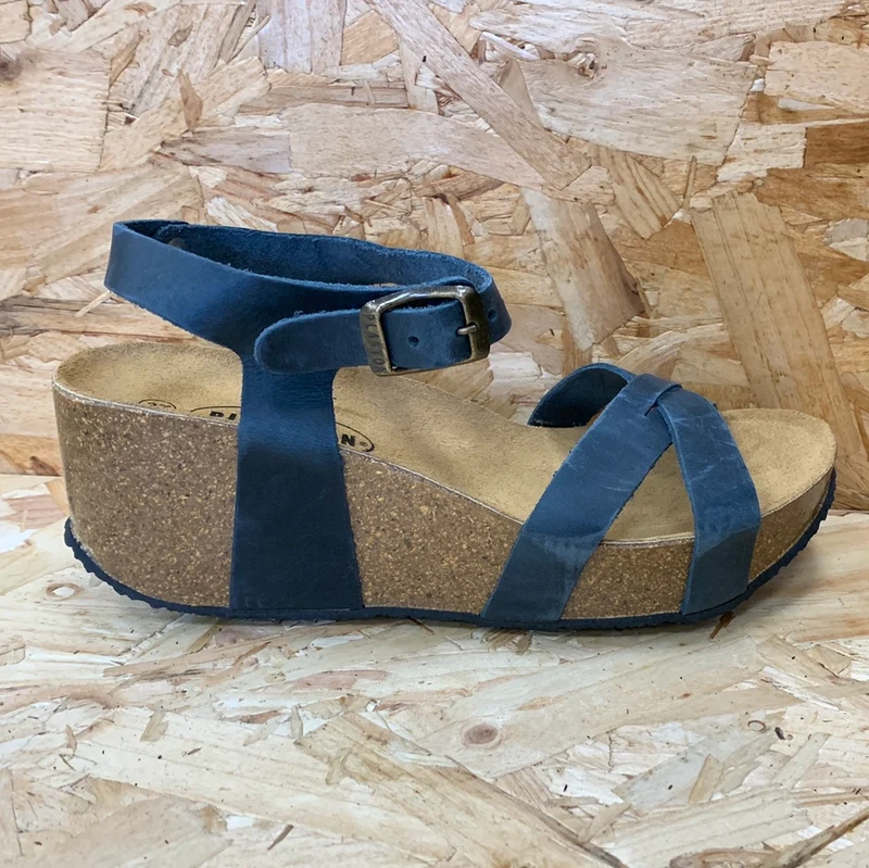 Plakton Sitges Hi Waxy Ledersandale für Damen – Marineblau