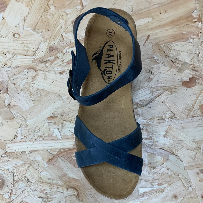 Plakton Sitges Hi Waxy Ledersandale für Damen – Marineblau