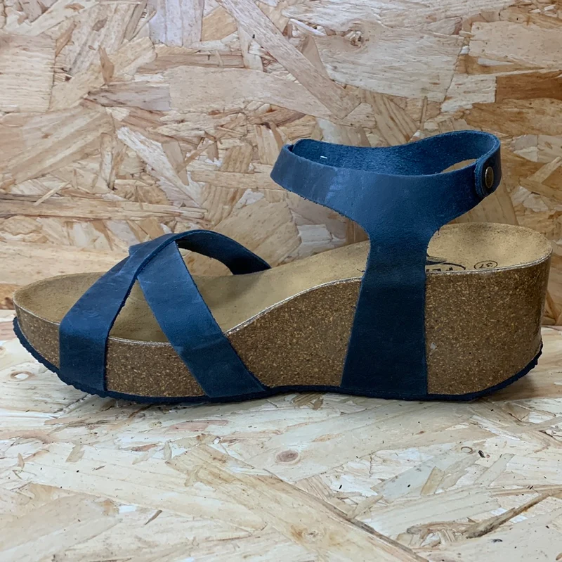Plakton Sitges Hi Waxy Ledersandale für Damen – Marineblau