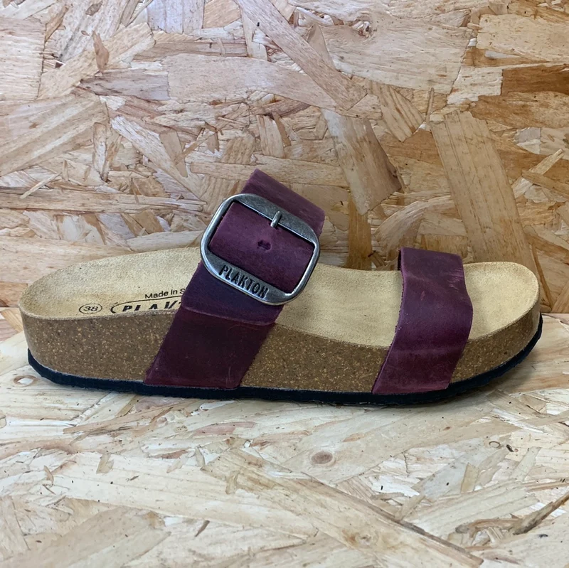 Plakton Damen-Sandale „Alicante Mid“ aus wachsartigem Leder – Burgunderrot