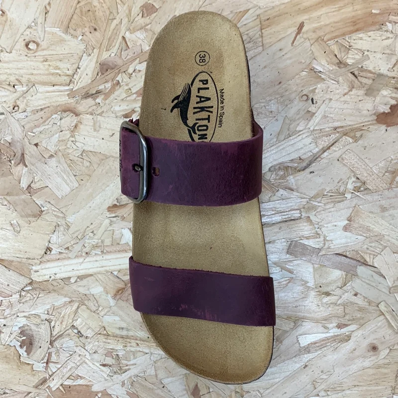 Plakton Damen-Sandale „Alicante Mid“ aus wachsartigem Leder – Burgunderrot