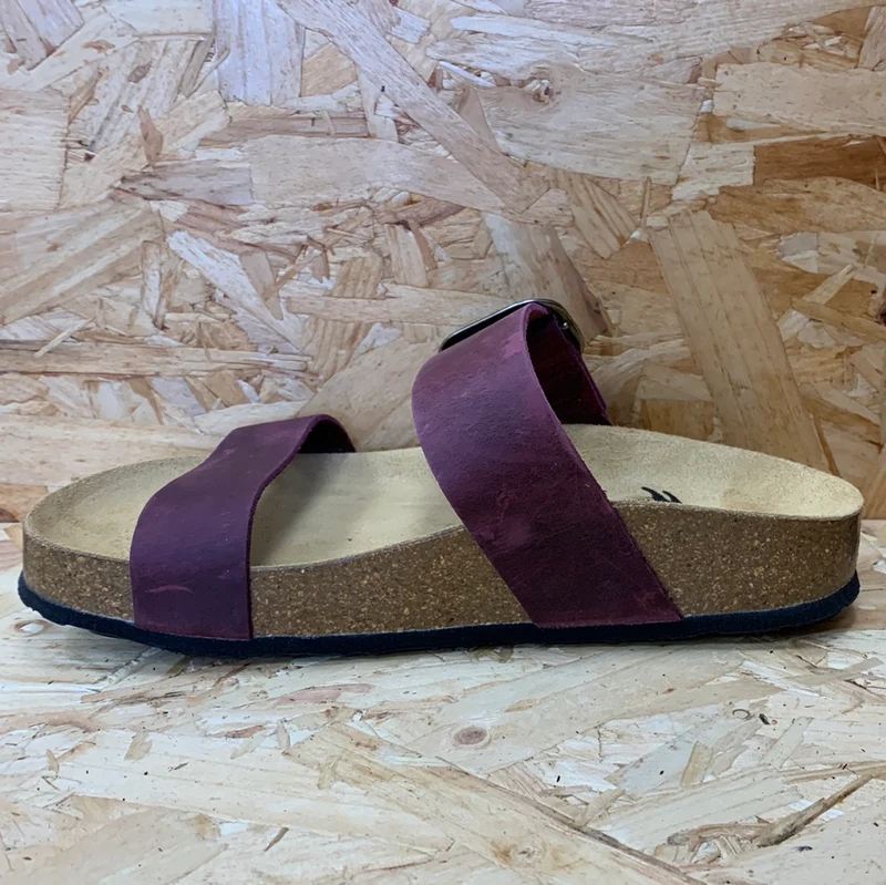 Plakton Damen-Sandale „Alicante Mid“ aus wachsartigem Leder – Burgunderrot