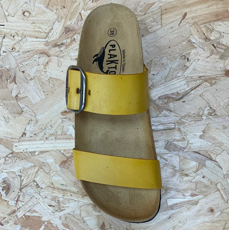 Plakton Damen Alicante Mid Vintage Ledersandale – Gelb
