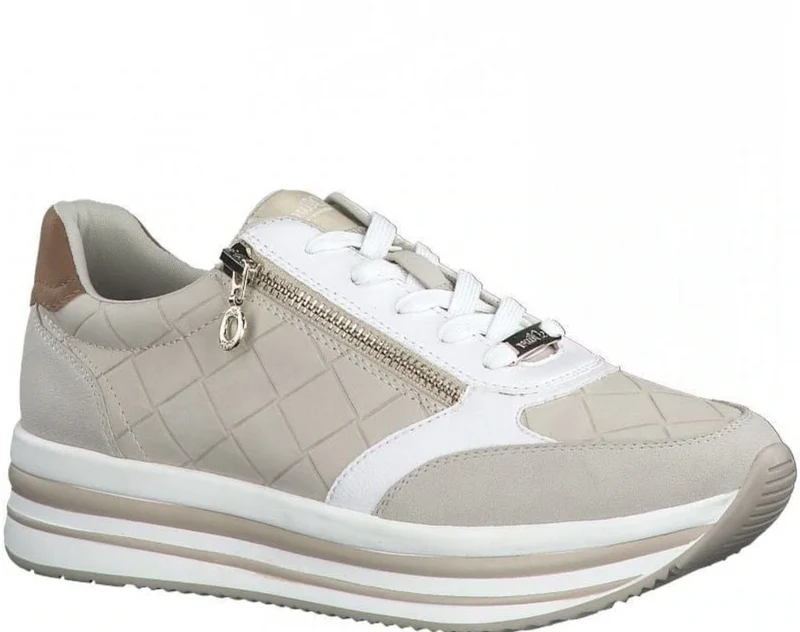 S.Oliver Womens Fashion Platform Quilted Trainer - Beige
