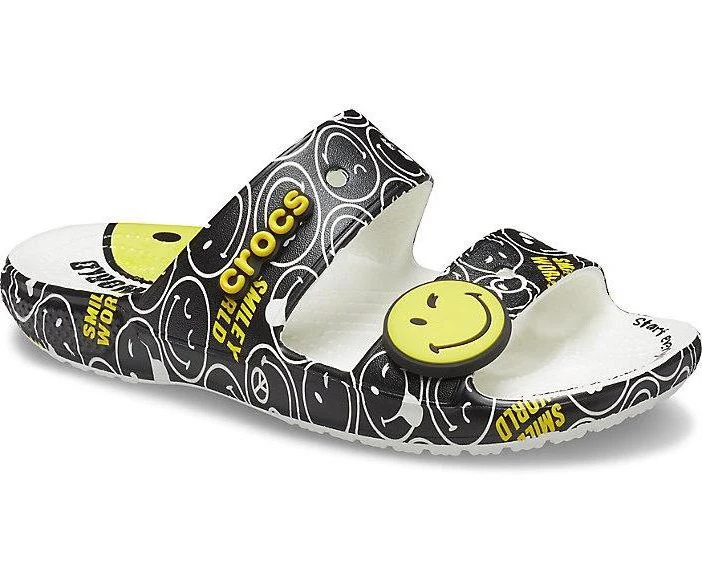Crocs Klassische Unisex-Sandale Smiley Face - Schwarz / Weiß