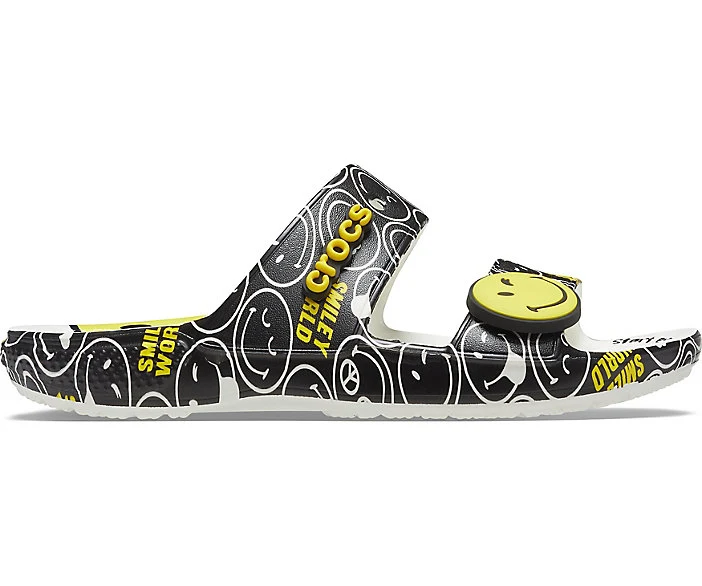 Crocs Klassische Unisex-Sandale Smiley Face - Schwarz / Weiß