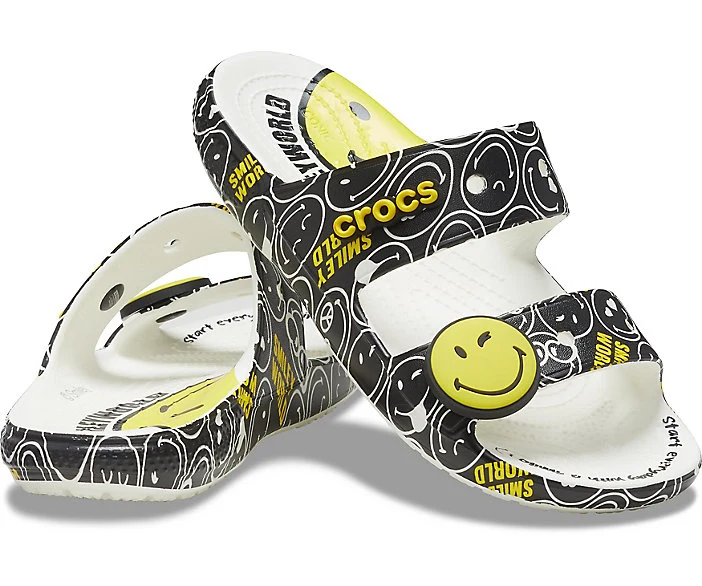 Crocs Klassische Unisex-Sandale Smiley Face - Schwarz / Weiß