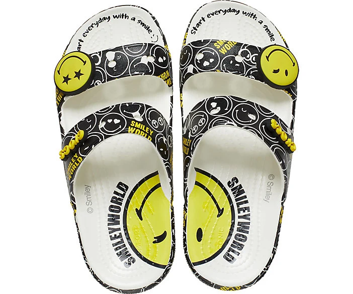 Crocs Klassische Unisex-Sandale Smiley Face - Schwarz / Weiß