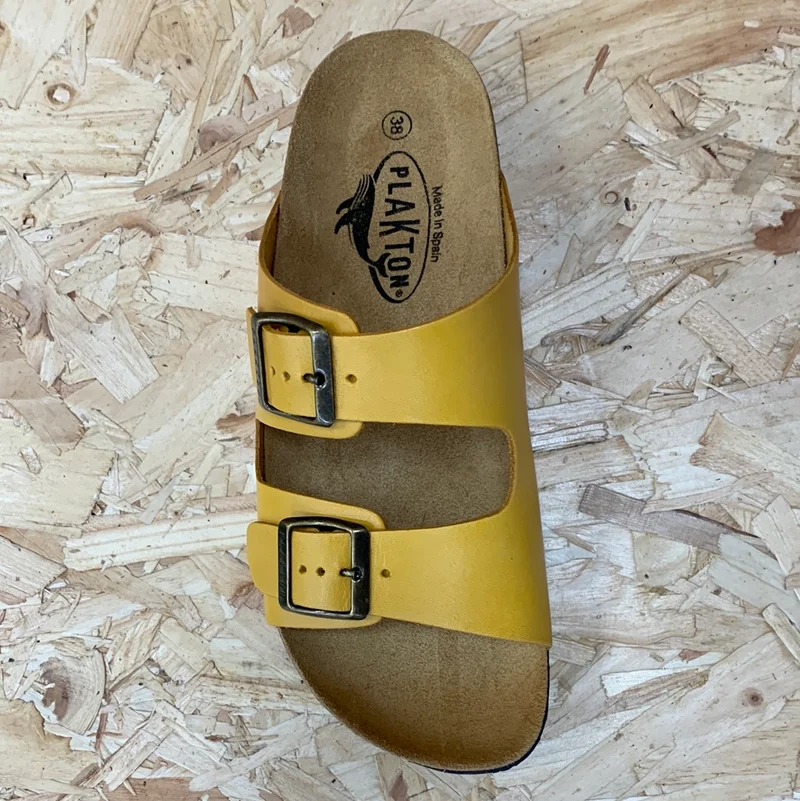 Plakton Damen Malaga Mid Vintage Ledersandale – Gelb