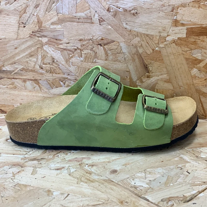Plakton Damen-Sandale „Malaga Mid“ aus wachsartigem Leder – Khaki
