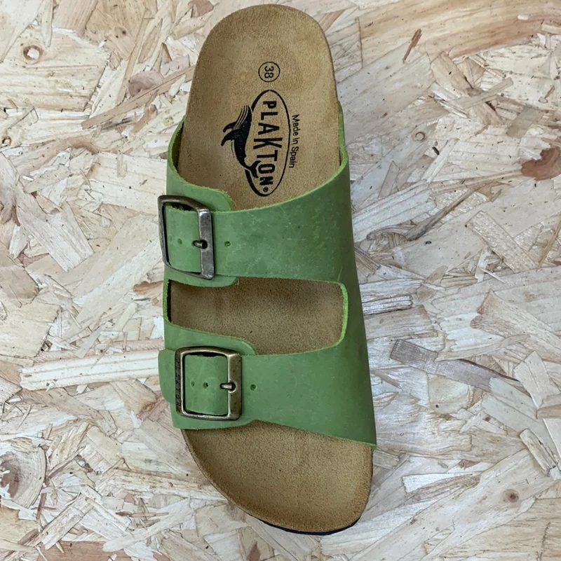 Plakton Damen-Sandale „Malaga Mid“ aus wachsartigem Leder – Khaki