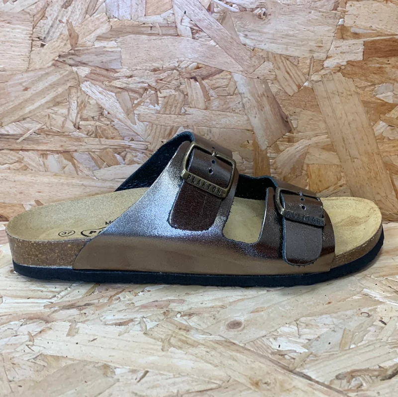Plakton Damen-Sandale „Malaga“ aus metallischem Leder – Bronze