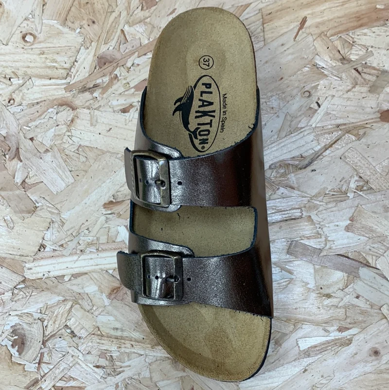 Plakton Damen-Sandale „Malaga“ aus metallischem Leder – Bronze