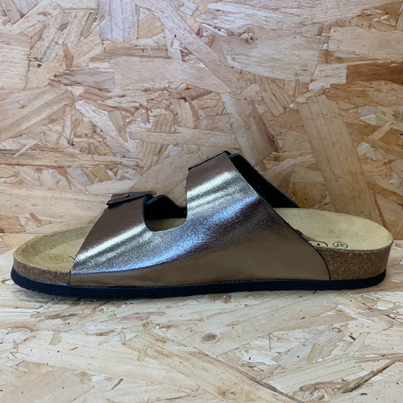 Plakton Damen-Sandale „Malaga“ aus metallischem Leder – Bronze