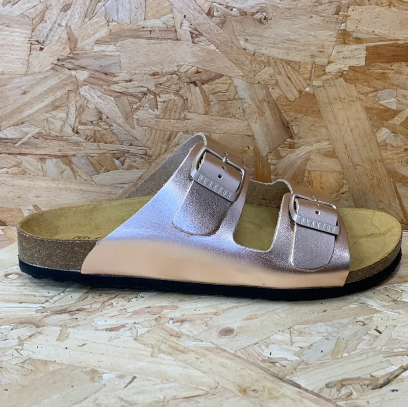 Plakton Damen-Sandale „Malaga“ aus metallischem Leder – Roségold