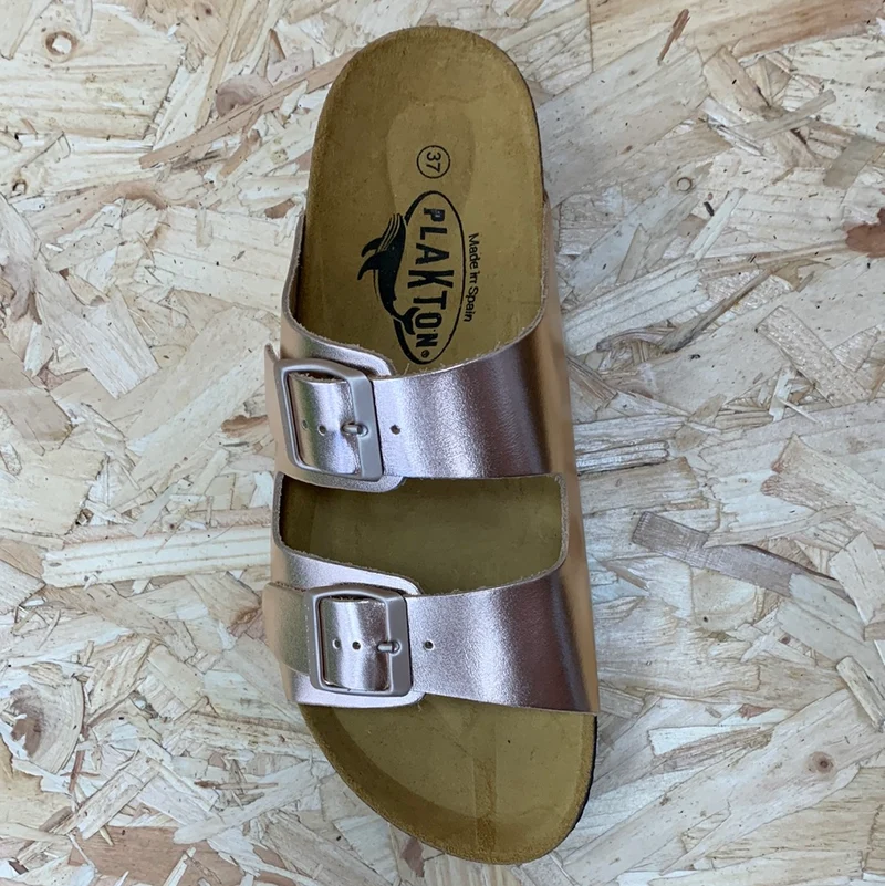 Plakton Damen-Sandale „Malaga“ aus metallischem Leder – Roségold