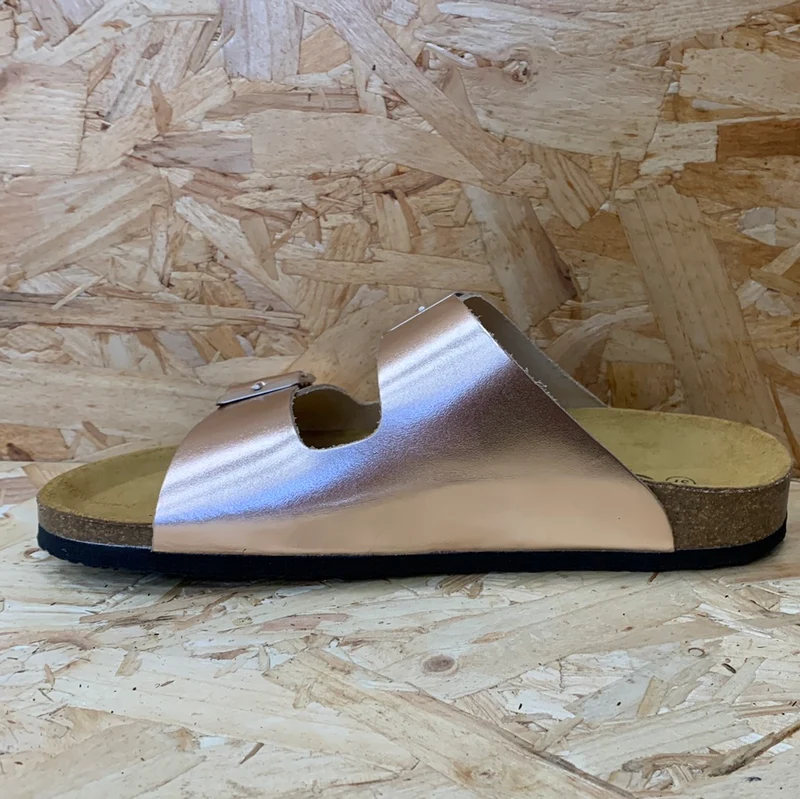 Plakton Damen-Sandale „Malaga“ aus metallischem Leder – Roségold