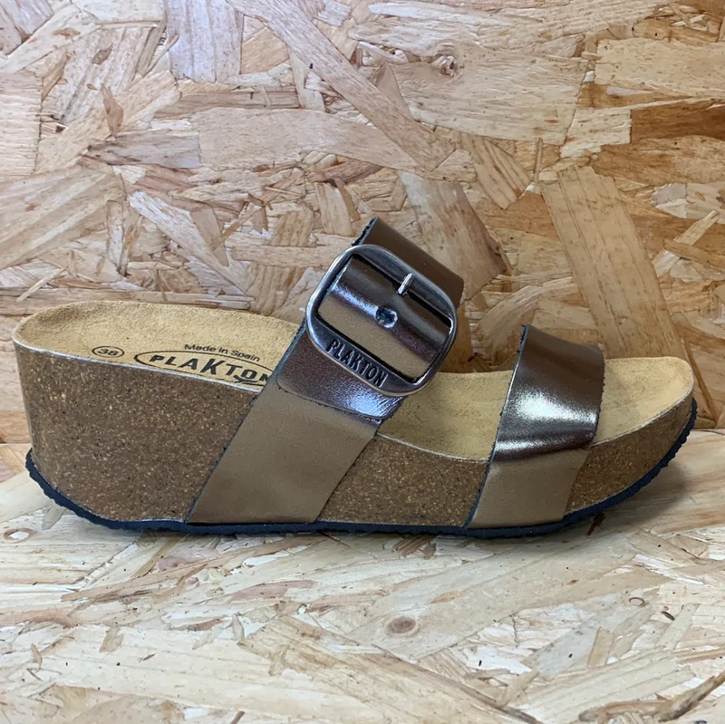 Plakton Damen-Sandale „Alicante Hi“ aus Metallic-Leder – Bronze