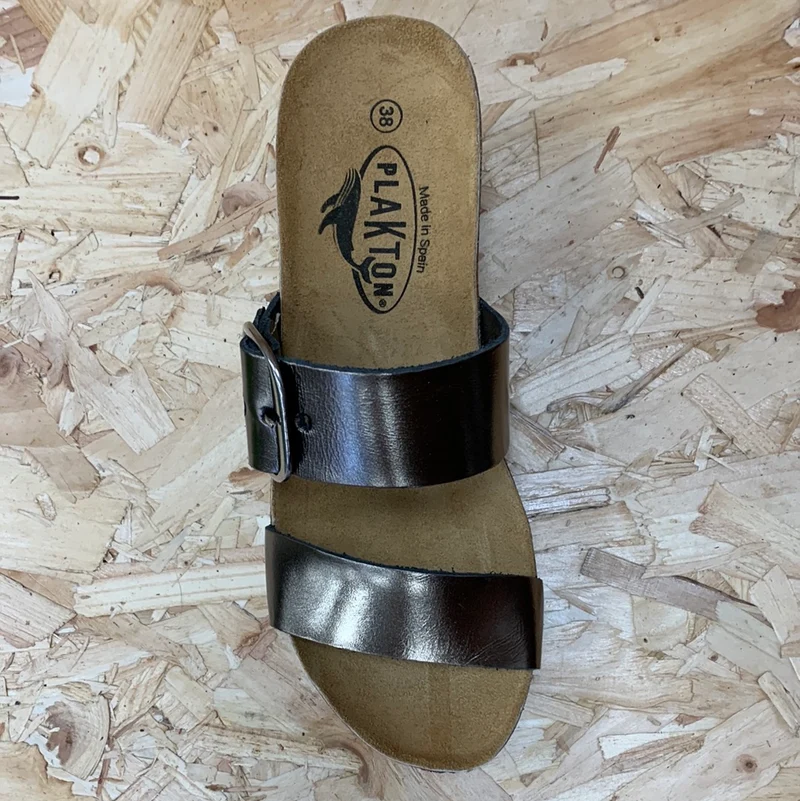 Plakton Damen-Sandale „Alicante Hi“ aus Metallic-Leder – Bronze