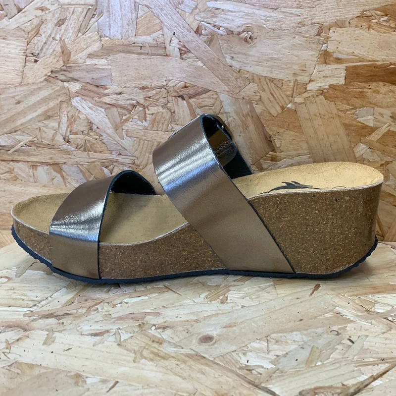 Plakton Damen-Sandale „Alicante Hi“ aus Metallic-Leder – Bronze