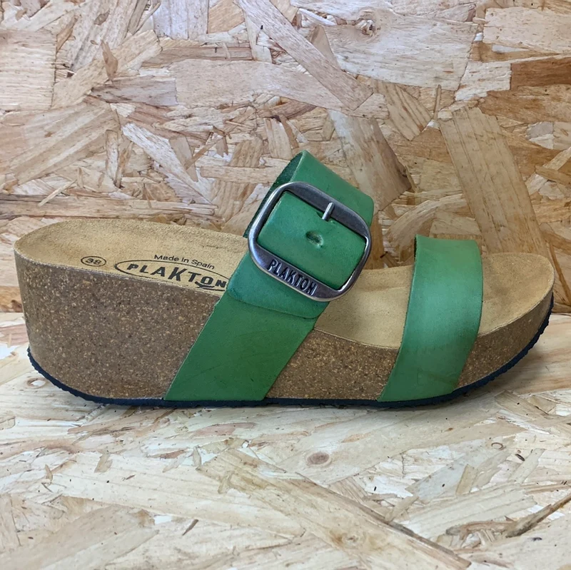 Plakton Damen Alicante Hi Vintage Ledersandale – Grün
