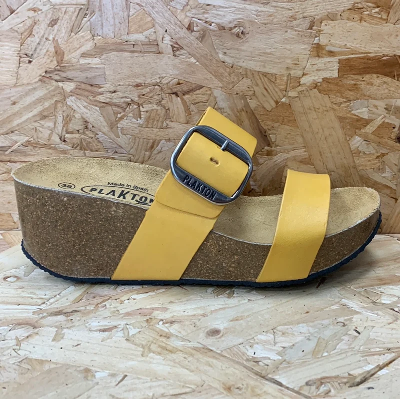 Plakton Damen Alicante Hi Vintage Ledersandale – Gelb
