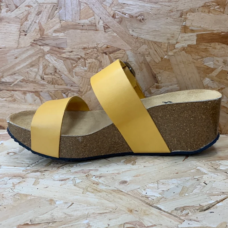 Plakton Damen Alicante Hi Vintage Ledersandale – Gelb