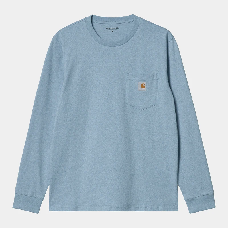 Carhartt WIP Herren-T-Shirt mit langen Ärmeln und Taschen – Frosted Blue