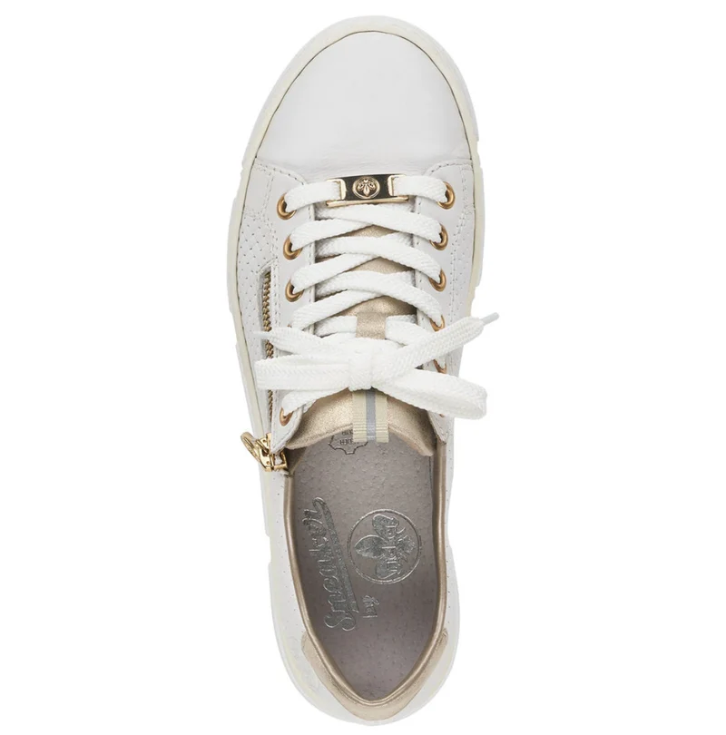 Rieker Damenmode-Ledersneaker – Weiß / Gold