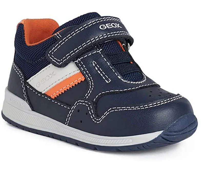 Geox Kleinkinder-Sneaker aus Leder für Kleinkinder – Marineblau/Orange