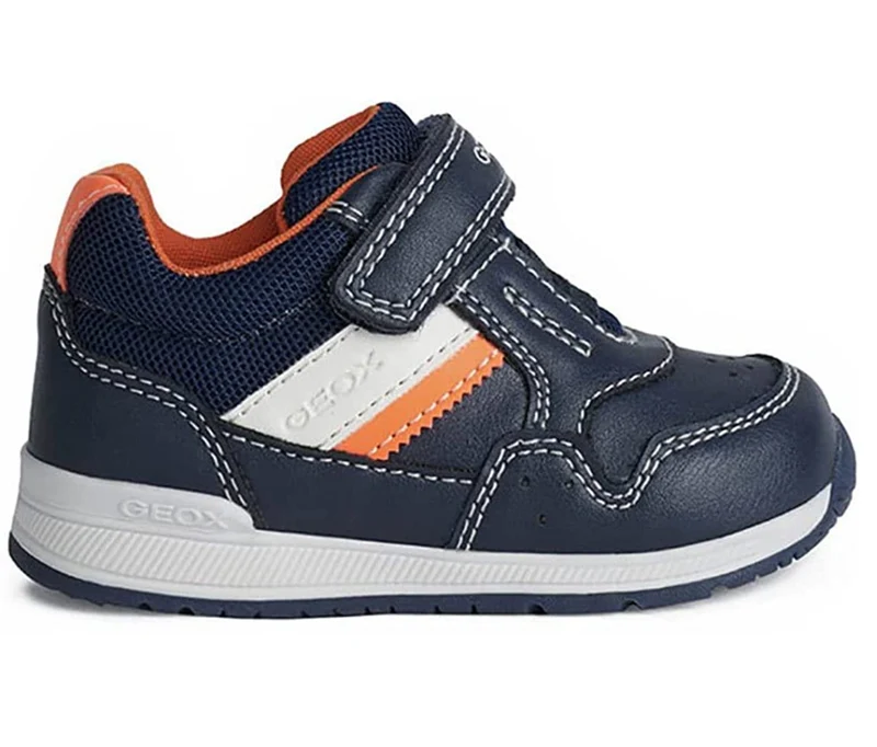 Geox Kleinkinder-Sneaker aus Leder für Kleinkinder – Marineblau/Orange