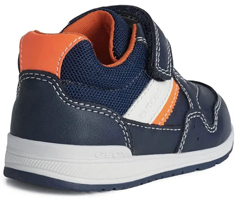 Geox Kleinkinder-Sneaker aus Leder für Kleinkinder – Marineblau/Orange
