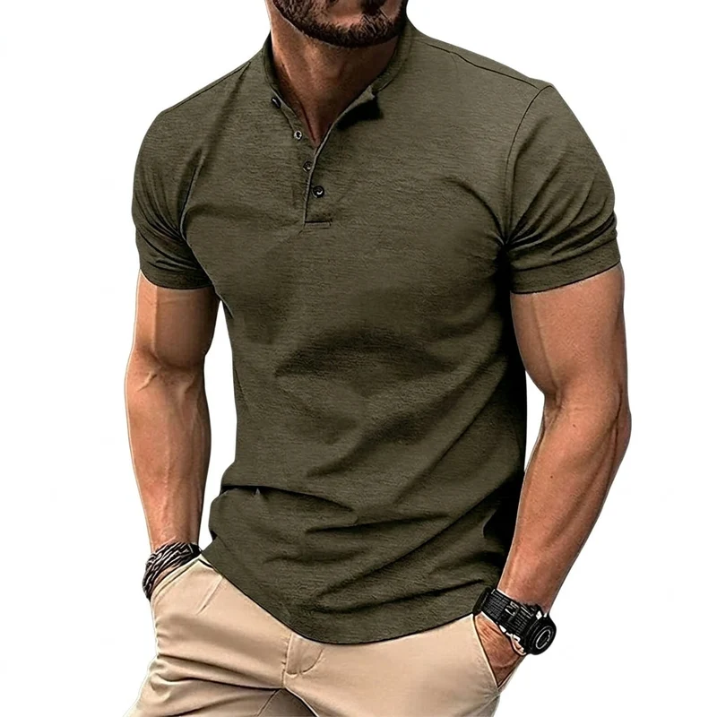 Herren-Kurzarmshirt mit Stehkragen und Knopfleiste