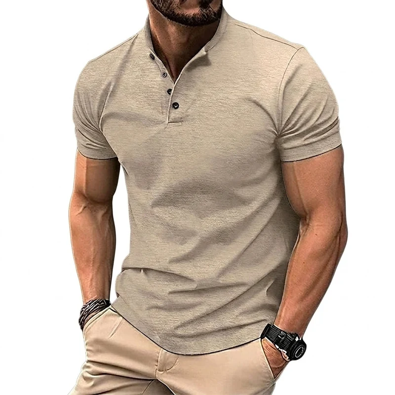 Herren-Kurzarmshirt mit Stehkragen und Knopfleiste
