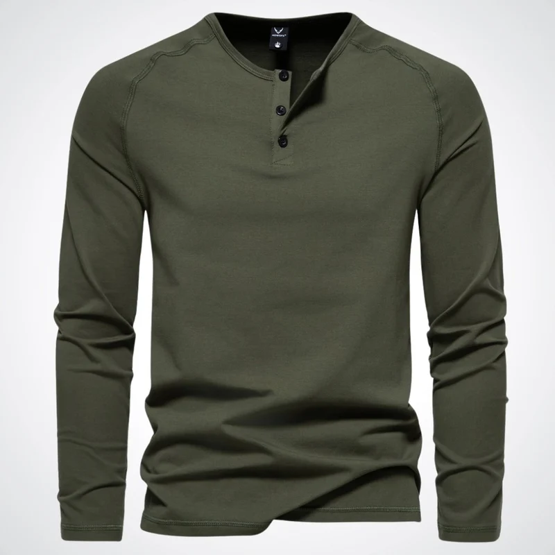 Herren-Langarm-Henley-Shirt mit Knopfleiste und Rippbündchen
