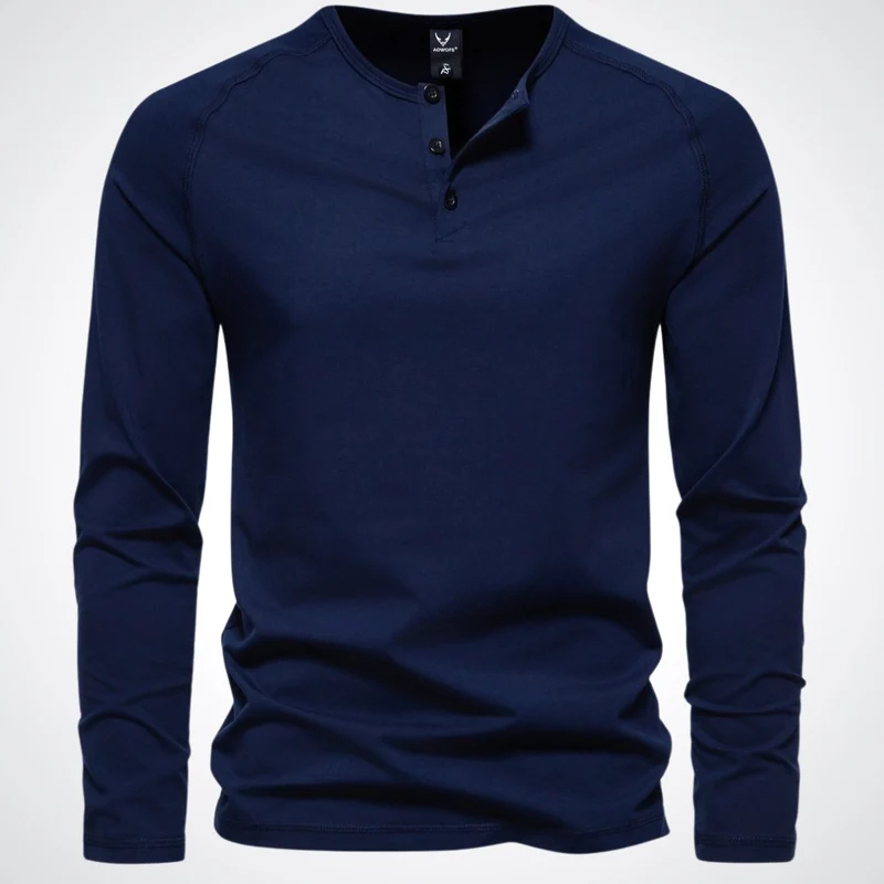 Herren-Langarm-Henley-Shirt mit Knopfleiste und Rippbündchen
