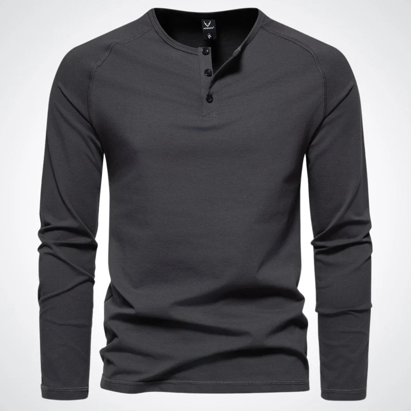 Herren-Langarm-Henley-Shirt mit Knopfleiste und Rippbündchen