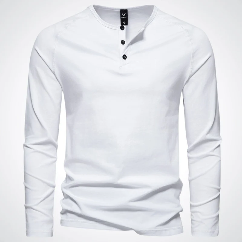 Herren-Langarm-Henley-Shirt mit Knopfleiste und Rippbündchen