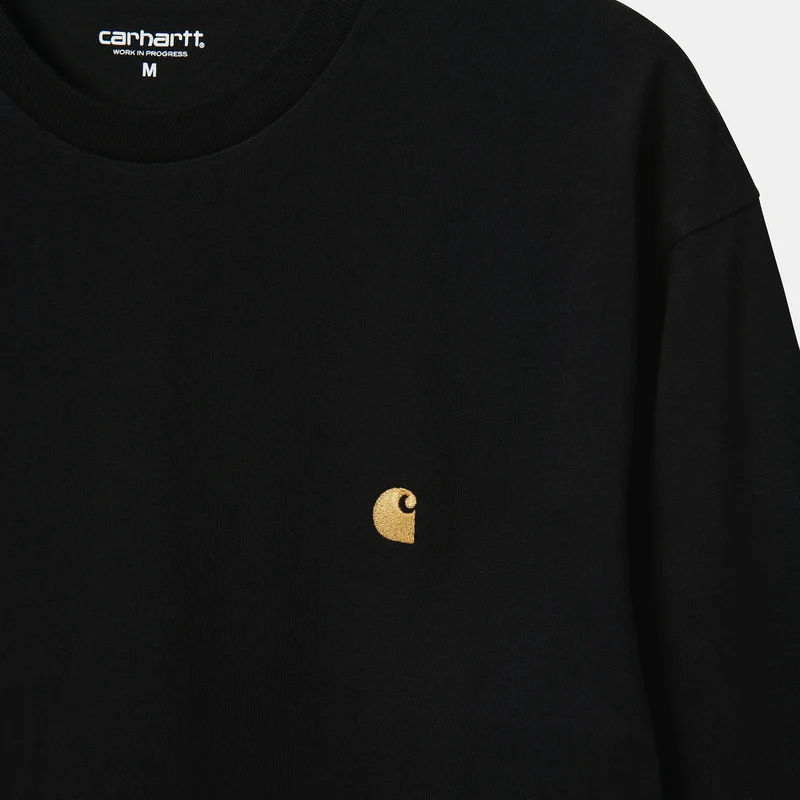 Carhartt WIP Herren Chase Langarm-T-Shirt – Schwarz / Gold