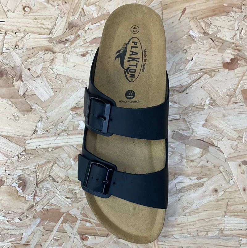 Plakton Herren Malaga Apure Ledersandale – Schwarz