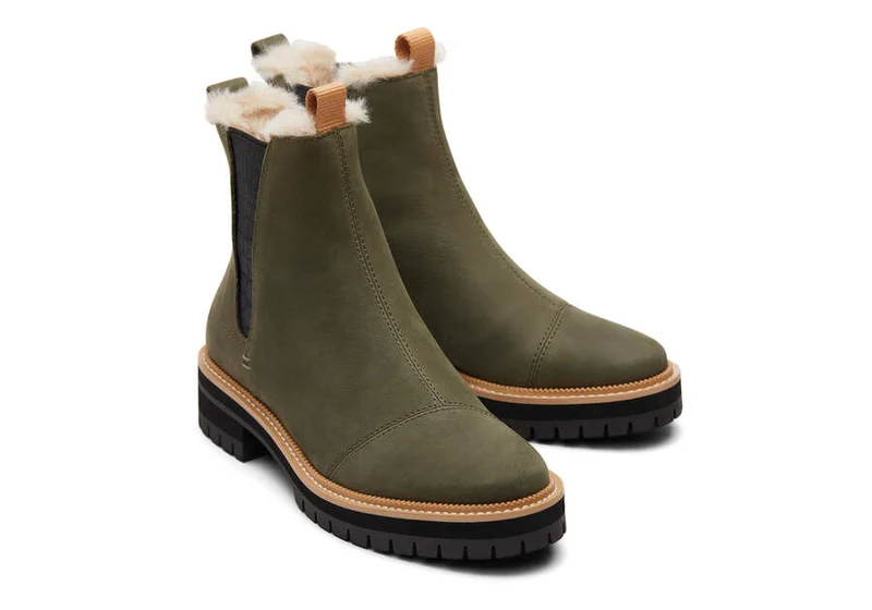 TOMS Wasserabweisende Damen-Stiefeletten Dakota aus geöltem Nubukleder – Olive