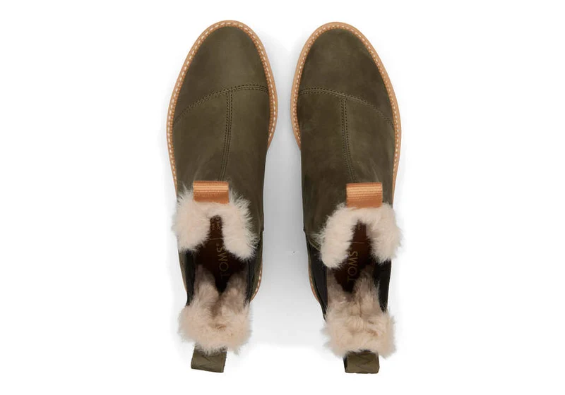 TOMS Wasserabweisende Damen-Stiefeletten Dakota aus geöltem Nubukleder – Olive