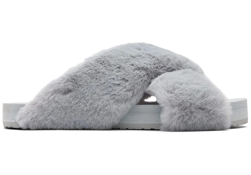 TOMS Damen Susie Eva Faux Fur Vegane Hausschuhe – Grau
