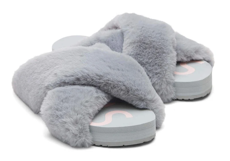 TOMS Damen Susie Eva Faux Fur Vegane Hausschuhe – Grau