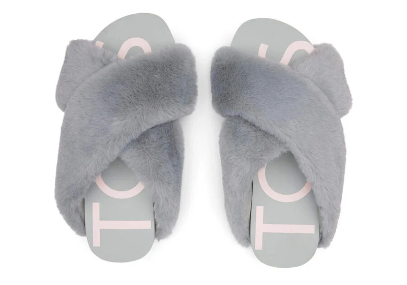 TOMS Damen Susie Eva Faux Fur Vegane Hausschuhe – Grau