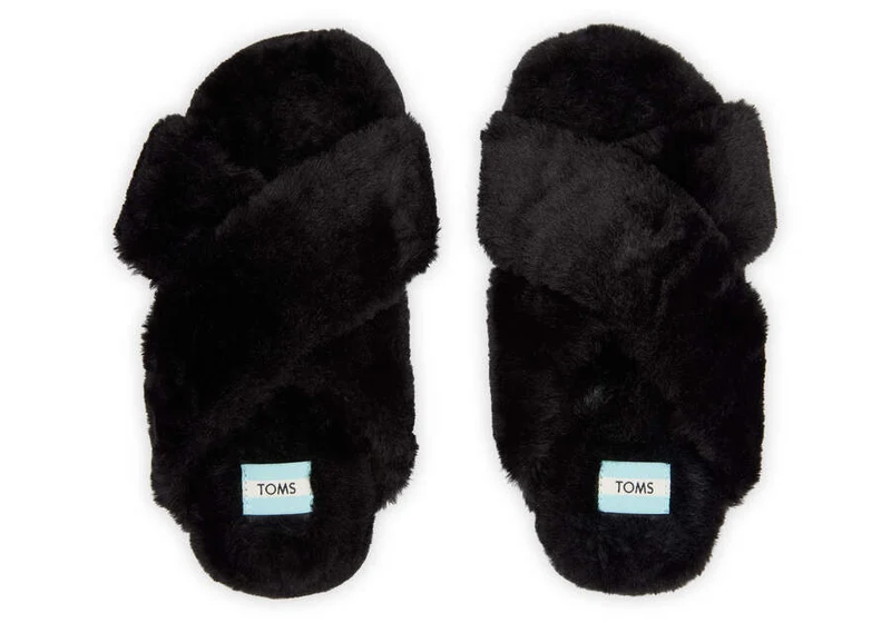 TOMS Susie Vegane Hausschuhe aus Kunstpelz für Damen – Schwarz