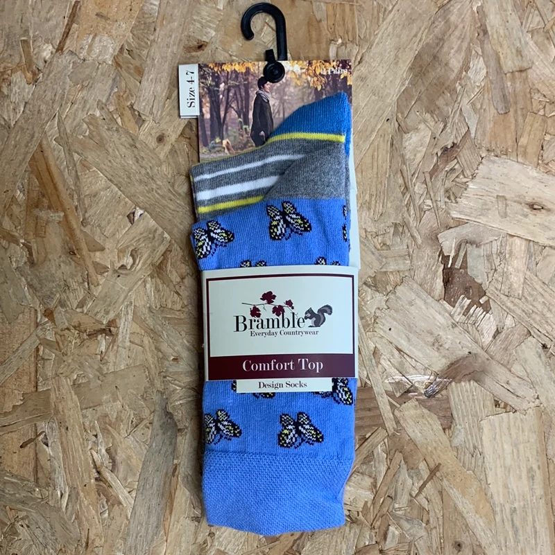 Bramble Womens Comfort Top Butterfly Socken (2er-Pack) - Blau